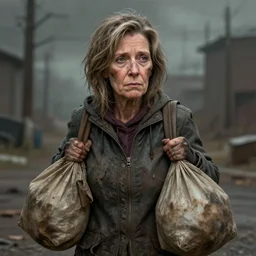 fantasy art 4 k ultra detailed photo caricature liz cheney as a homeless dirty diseased bag lady