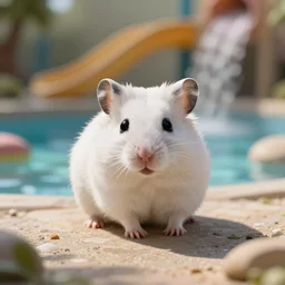 white hamster in a waterpark