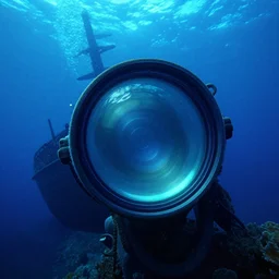 shipwreck underwater : : natural lighting : : 1 telescope lens : : 1 james gurney : : 1 neon blue color : : 1