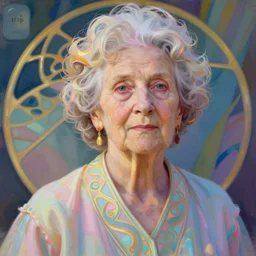 beautiful portrait of an old woman, art nouveau, macintosh, charles rennie mackintosh, colourful, vibrant, pastel colours