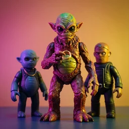 cronenberg flesh monster gollum holding gold ring by wayne barlow and greg rutkowski and donato giancola, action figure, sofubi, studio lighting, colored gels, colored background, xf iq 4, 1 5 0 mp, 5 0 mm, f 1. 4, iso 2 0 0, 1 / 1 6