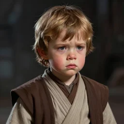star wars portrait of a kid by greg rutkowski, young ben sywalker, he is about 1 3 years old, sad and scared expression, wearing jedi robes, highly detailed portrait, scifi, digital painting, artstation, concept art, smooth, sharp foccus ilustration, artstation hq.