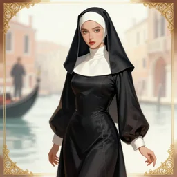 female character design inspired by venice carnival and nun outfit, concept art, smooth