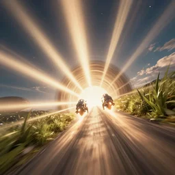 highspeed hyper jump in space accelerated movement in the tunnel blurry forward movement glowing beams of light, cinematic view, epic sky, detailed, concept art, low angle, high detail, warm lighting, volumetric, godrays, vivid, beautiful, trending on artstation, by jordan grimmer, huge scene, grass, art greg rutkowski