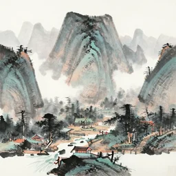 classic of mountains and rivers, traditional chinese ink painting.