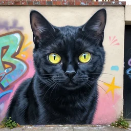 salem black cat painted with great detail and realistic graffiti style