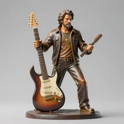 Photo of man with a electric guitar statue, 8k, realistic