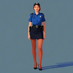 a post - minimalism portrait of a hungarian policewoman with very long legs vibrant color scheme, highly detailed, in the style of romanticism, cinematic, artstation, moebius, greg rutkowski