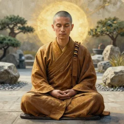 portrait of jeff bridges as a buddhist monk in the lotus position. a zen stone garden background. gritty texture. highly detailed, centered, digital painting, artstation, concept art, smooth, sharp focus, golden hour, illustration, artgerm, tomasz alen kopera, peter mohrbacher, donato giancola, joseph christian leyendecker, frank frazetta, boris vallejo