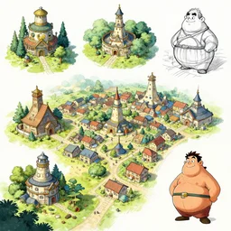 photo cartoon bd illustration comic manga painting of town environement : 5 fantasy environement, digital painting : 1 fat brush concept sketch artist bd enki bilal : 1 0
