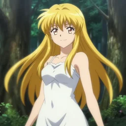 isekai beautiful grinning anime girl hestia danmachi, kamisama standing in forest. flat face. beautiful face, catchlight, aesthetic, golden ratio. beautiful lineart, ranking on contest, artstation, soft lighting, artistic pose, character concept, cinematic, motion blur, chromatic abberation. anime tv screenshot. by junji ito