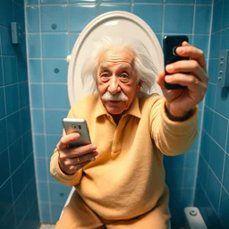 albert einstein taking a selfie on the toilet