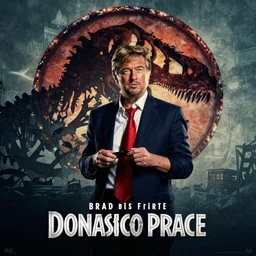 brad Pitt stars as Donald Trump, Satire Jurassic park film movie poster