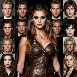 a fashion photo portrait of a young Xena Warrior princess, full makup, smokey eye, medium shot. In the style of Helmut newton, robert maplethorpe, Stefano Brunesci, Lachlan Bailey, Herb Ritts, Ellen Von Unwerth, Haris Nukem, Sardax, Annie Leibovitz. detailed photo, hd, 4k, trending on artstation, 35mm, f1.8