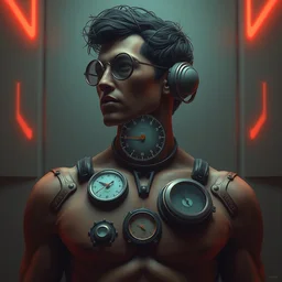 retrofuturistic human body, biometric, dials, gauges, quint buchholz, wlop, dan mumford, artgerm, liam brazier, peter mohrbacher, raw, featured on artstation, octane render, cinematic, rugged, intricate, 8 k