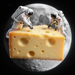 astronauts discovering the moon is made of cheese, an ambient occlusion render by james paick, featured on polycount, space art, made of cheese, behance hd, uhd image