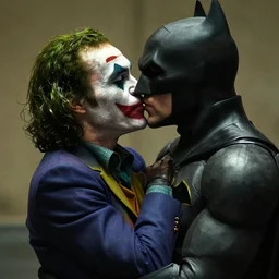 the joker and batman sharing a beautiful kiss, award winning movie screenshot, passionate