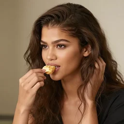zendaya eating hair, hyper realistic, hyper detailed, coherent, 4 k, wallpaper
