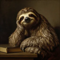 an introspective sloth discussing philosophy. renaissance style oil painting