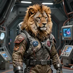 highly detailed, black male anthro - lynx, human with head of lynx, full lion's mane, facial scar, masculine gigachad, space hero, wearing patched flight suit, fur texture, in reactor room on the nostromo, science fiction, punk, grunge, alien 1 9 7 9, trending on artstation,