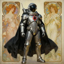 knights templar in a space suit with black cape and red ring, futurism, character design, painting by gaston bussiere, greg rutkowski, artgerm, alphonse mucha, trending on artstation
