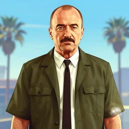 saul goodman in the style of gta v cover art