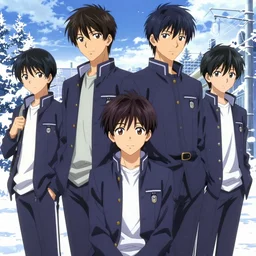 boy's love anime high school winter noon setting, high detail concept art, perfect proportions fine face, tall handsome guys, avant uniform, vivid colors, romantic undertones, realistic shaded lighting poster fantasy art ilya kuvshinov, katsuhiro, jeremy lipking and michael germash, makoto shinkai, loish and clamp style, best selling artist