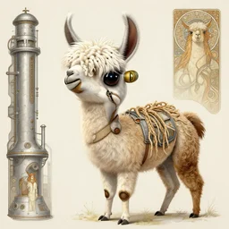 llama with dreadlocks, 0 0 1 industrial scifi, detailed, by ernst haeckel, james jean, mandy jurgens, alphonse mucha