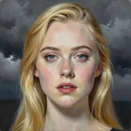 professional painting of Elle Fanning in the style of Rolf Armstrong, head and shoulders portrait, symmetrical facial features, smooth, sharp focus, illustration, intricate, stormy weather, extremely detailed masterpiece,