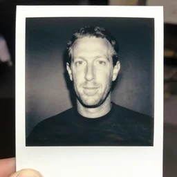 giga - chad mark zuckerberg hybrid, black and white photography, polaroid, depth of field, maximum detail, high quality, soft light, focus