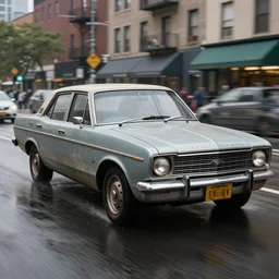 street photography by saul leiter, in a wet new york high quality street, award winning photo of an ultra detailed dirty high quality vintage ford car speeding very fast on water, fast shutter speed, motion blur, tiny gaussian blur, highly detailed, highly intricate, depth of field, trending on top gear