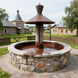 russian stone village well filled with liquid chocolate