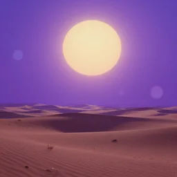 detailed scifi wallpaper landscape, desert with two suns, purple color tone. len blur background bokeh. art by ismail inceoglu, filip hodas, and pixar.