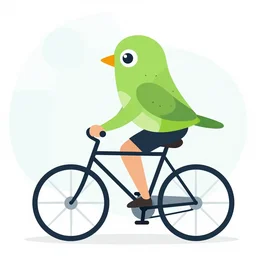 kiwi bird riding a bike, flat illustration