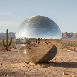 a large metallic ball with a mirror finish sits in the arizona desert