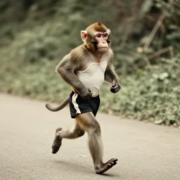 an old photo of a monkey wearing a jogging