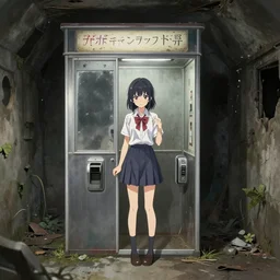 Abandoned and derelict bunker with a desolate photo booth standing in front of it  in the style of Shōjo Shūmatsu Ryokō (girl's last tour)  made by Tsukumizu, pixiv, pinterest anime, art by a known anime artist, art by manga, realistic, wide focus, 8k ultra, insanely detailed, intricate, elegant, art by Laurie Lipton, digital art