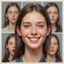 3 d, close - up, happy fashion model, plastic, tears, poster art, intricate oil painting, high detail, figurative art, multiple exposure, poster art, 3 d, by stanley kubrick and tooth wu and wlop and beeple