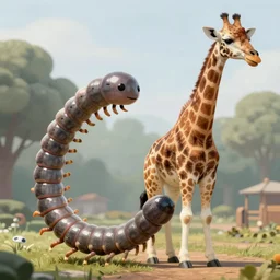 a giraffe centipede chimera, mix between a giraffe and a centipede, surrealist digital art