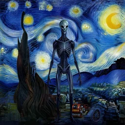 starry night in the style of H. R. Giger