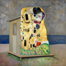 a cabin at the beach by gustav klimt. hq. detailed. muted colors.