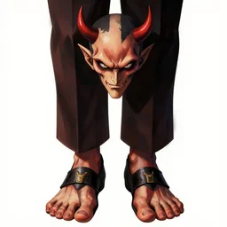 portrait of the devil wearing toe shoes ( vibram five fingers ), digital art, technicolor, grim - lighting, high - contrast, intricate, elegant, highly detailed, centered, digital painting, artstation, concept art, smooth, sharp focus, illustration, artgerm, anime, 2 d, orthographic, flat, akira toriyama