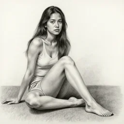 highly detailed charcoal drawing of woman sitting on the carpeted floor beside a bed, working on her laptop by aron wiesenfeld