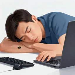 a man sleeping at a computer is stung by a bumblebee, ww 2 allied propaganda poster, no text, highly detailed