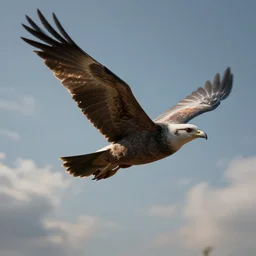 a majestic bird flies high in the sky, digital art, concept art, trending on DeviantArt, trending on Artstation, high quality, 8K HDR, octane render, unreal engine 5, path tracing, dramatic lighting, cinematic, highly detailed, hyper realistic, medium shot, super resolution