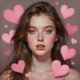 a beautiful portrait of a beautiful woman surrounded by pink hearts and love, matte painting, fantasy art