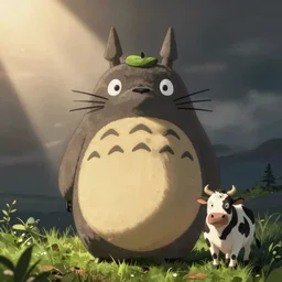 Totoro with a cow