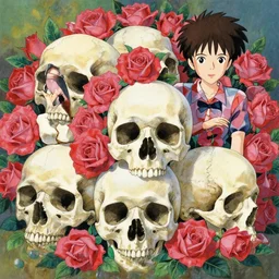 large skulls and vivid roses, Jen Bartel, Dan Mumford, Satoshi Kon, gouache illustration