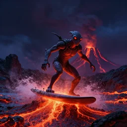 bionicle, volcanic lava surfing, evocative, mystical night, sharp focus, very very very very detailed, award winning, masterpiece digital painting by greg rutkowski, alex grey, marc adamus, beautiful dramatic lighting, artstation, 4 k wallpaper, style by peter deligdisch, peterdraws