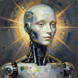 portrait of a robot by greg rutkowski in the style of egon schiele